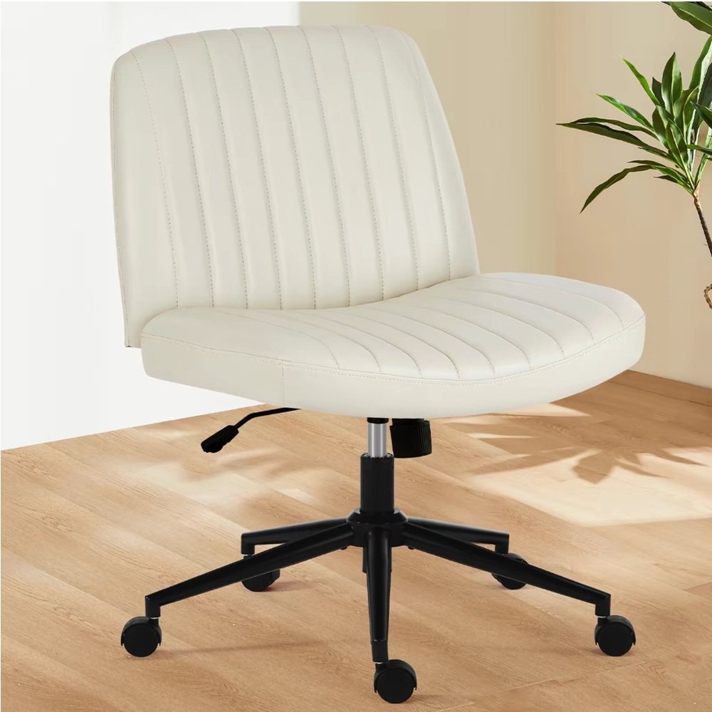 Sweet Furniture Criss Cross Chair - Desk Chair - Wheels - Leather - Beige